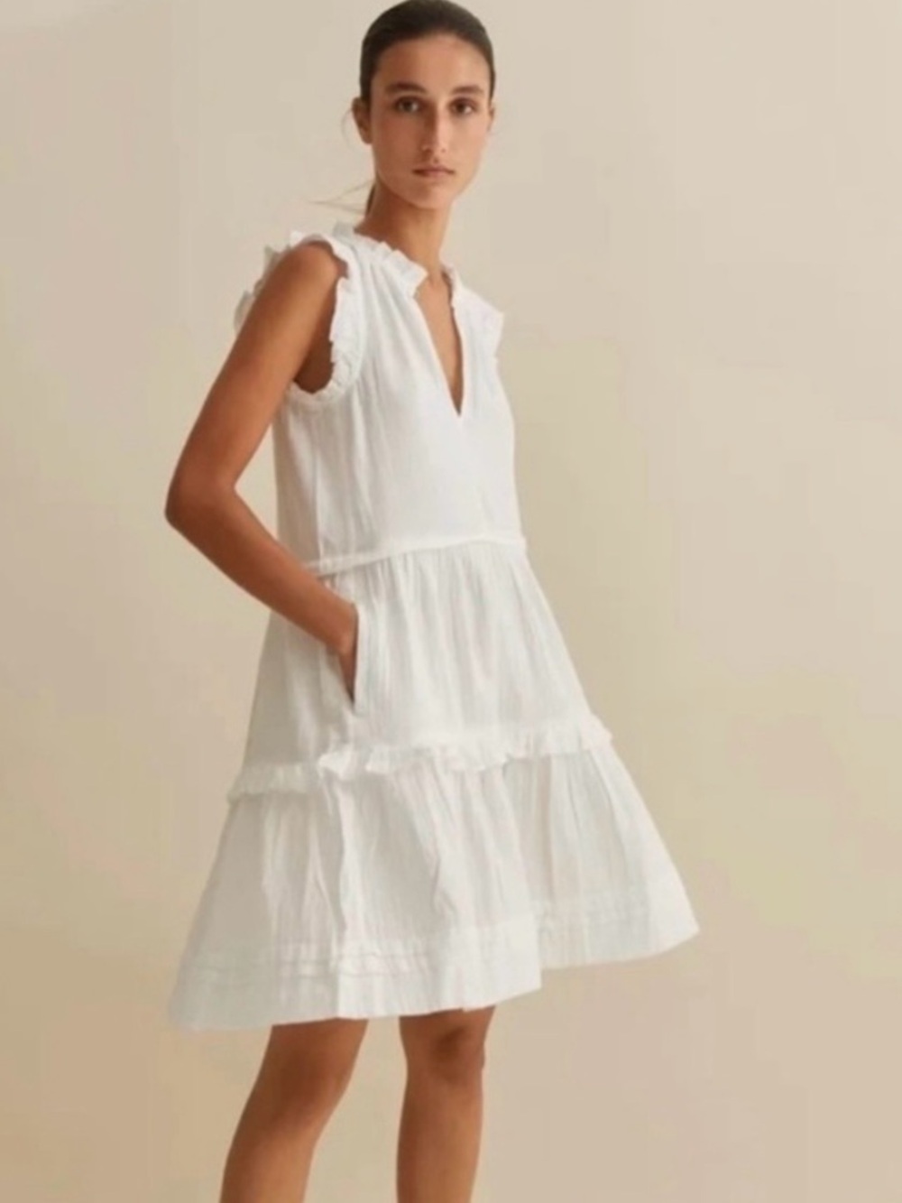 ME+EM Frill Swing Dress White Cheesecloth cotton Size 8